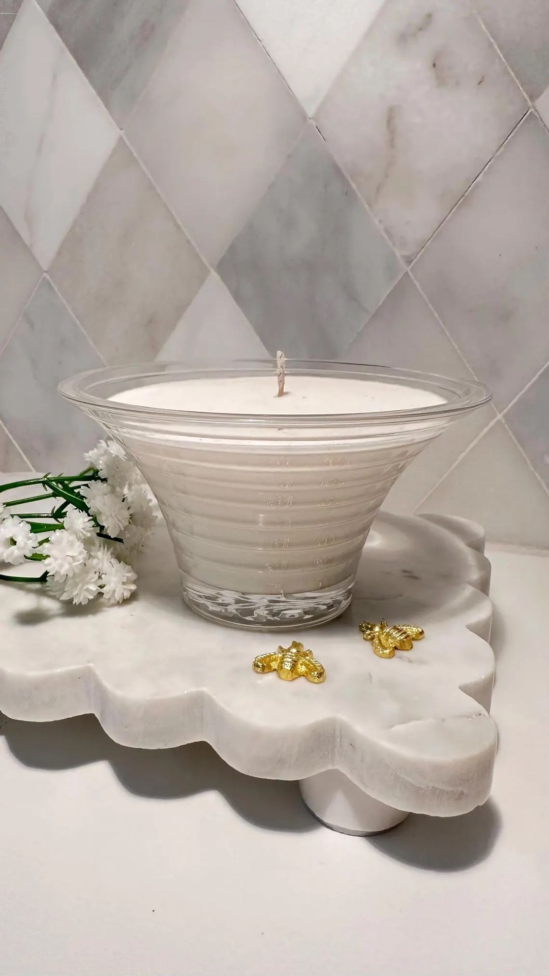 Vintage | Crystal De Plomb Bowl | Ridged Fluted sides | Scented with "Grapefruit Palo Santos" | "Handpoured in the USA by 3 Treasured Bees.