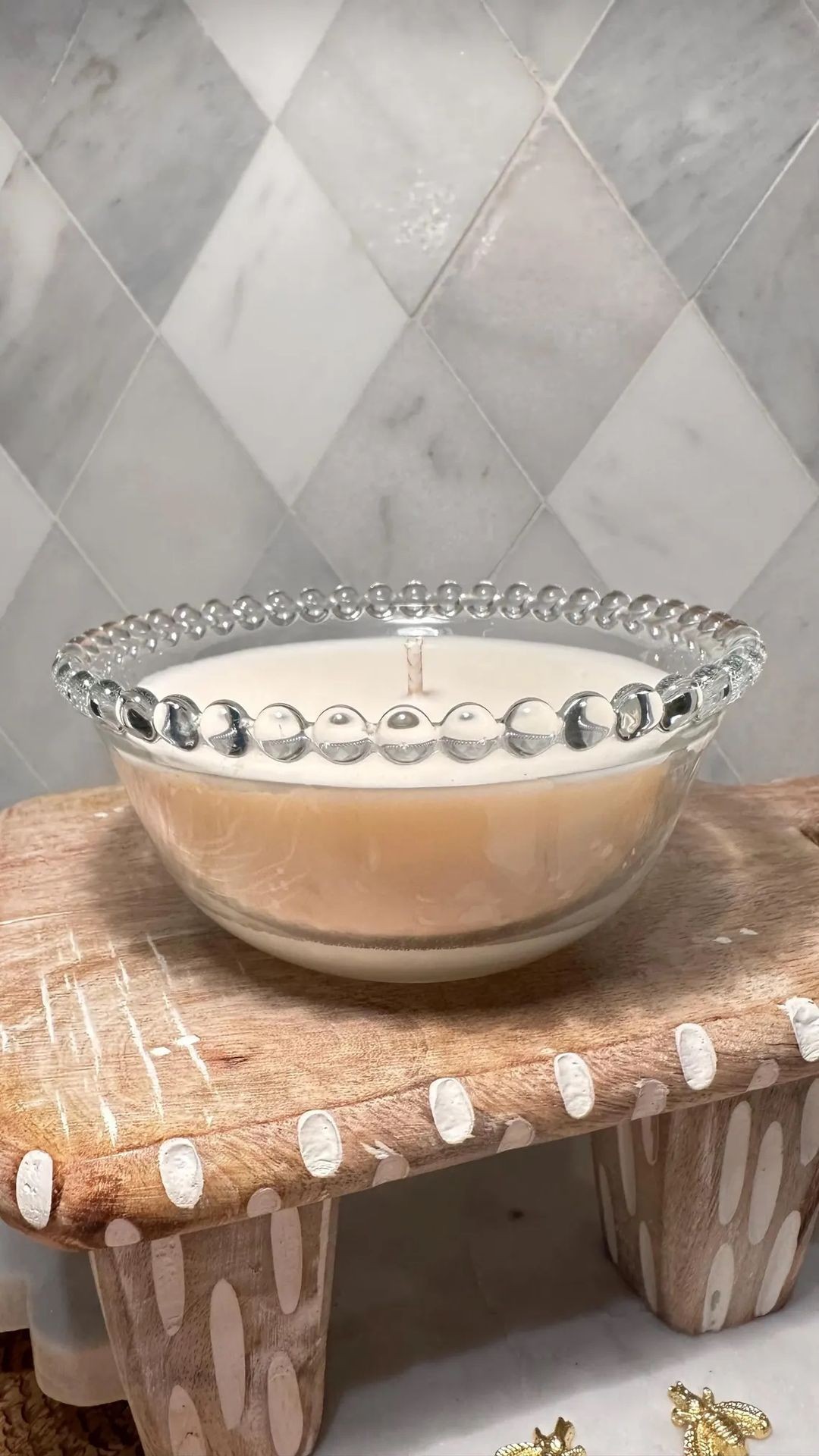 Vintage | Imperial Glass Bowl | Beaded on the edge | Vanilla Coco & Sugar | 5.75W and 2"H | Handpoured in the USA by 3 Treasured Bees.
