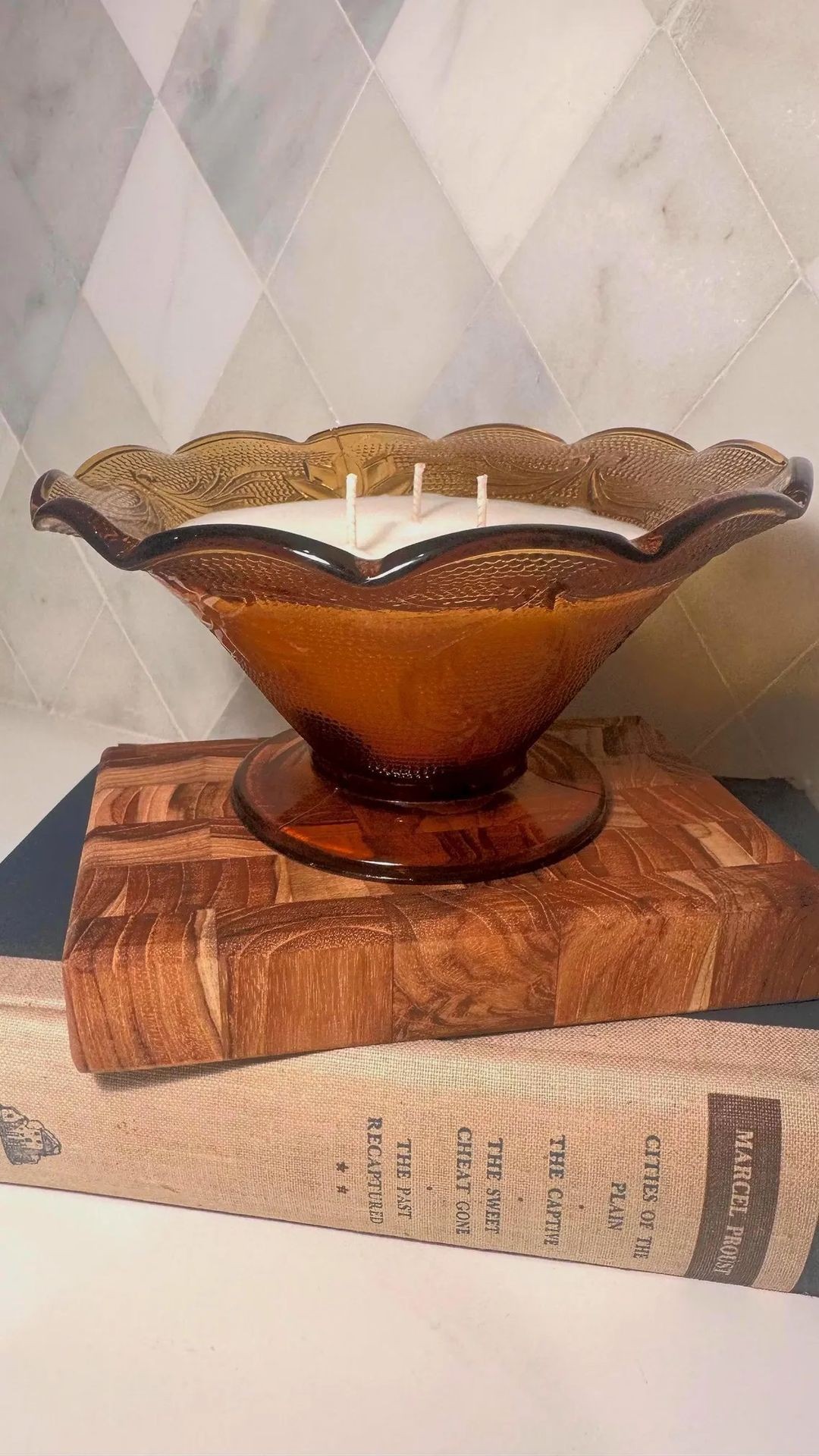 Vintage | Indiana Glass Tiara | Footed | Amber Sandwich Crimped Relish Dish | 6"H. Hand-poured in the USA by 3 Tresured Bee