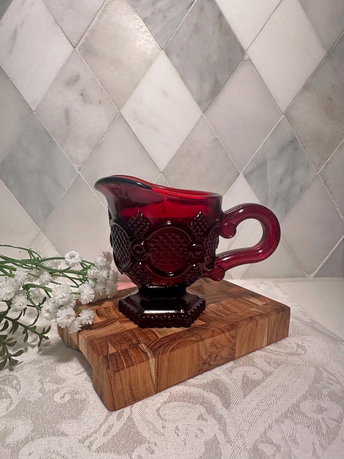 Vintage | Avon Ruby Red Cape Cod Creamer | Beautiful Details | "White Prosecco" | Hand-poured in the USA by 3 Treasured Bees