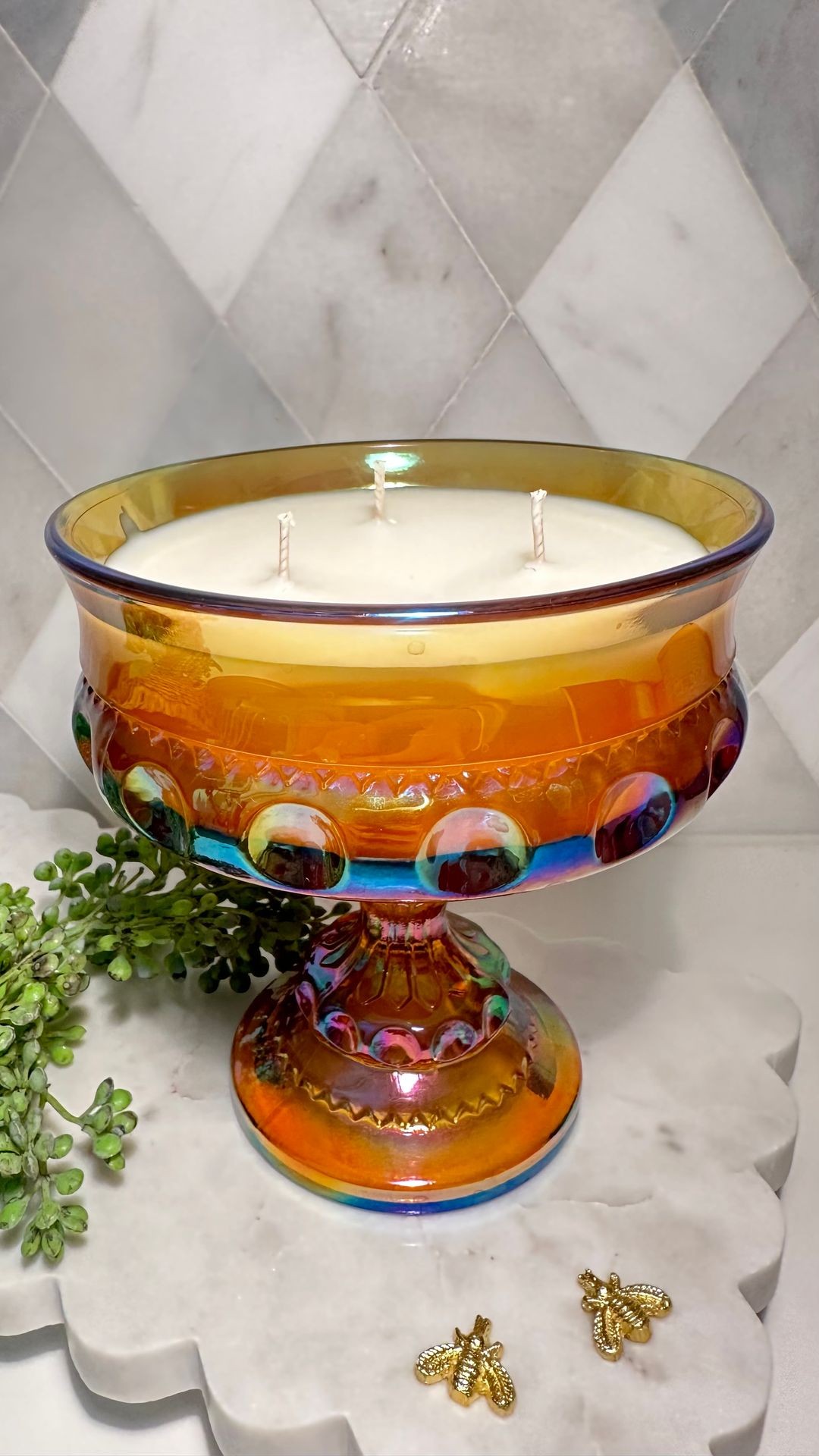 Amber Iridescent Carnival Glass Kings Crown