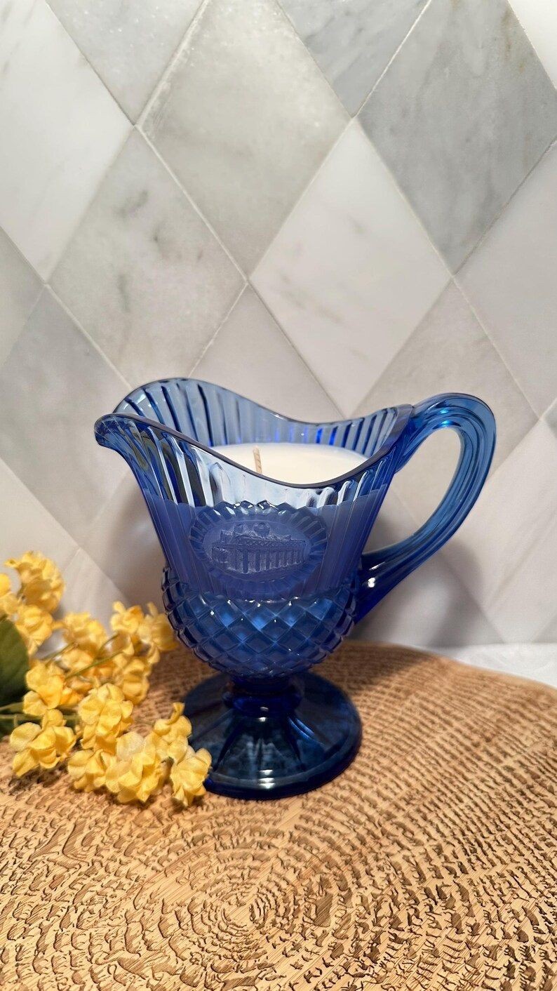 Vintage | Cobalt Blue Mt. Vernon Pitcher | Embossed ripple effect | "Grapefruit Palo Santos" | Hand-poured in the USA by 3 Treasured Bees